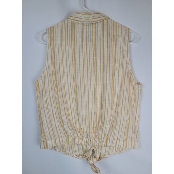 Sybilla Women's Yellow Cream Striped Tie in Front Sleeveless Blouse Sz L - Picture 6 of 9